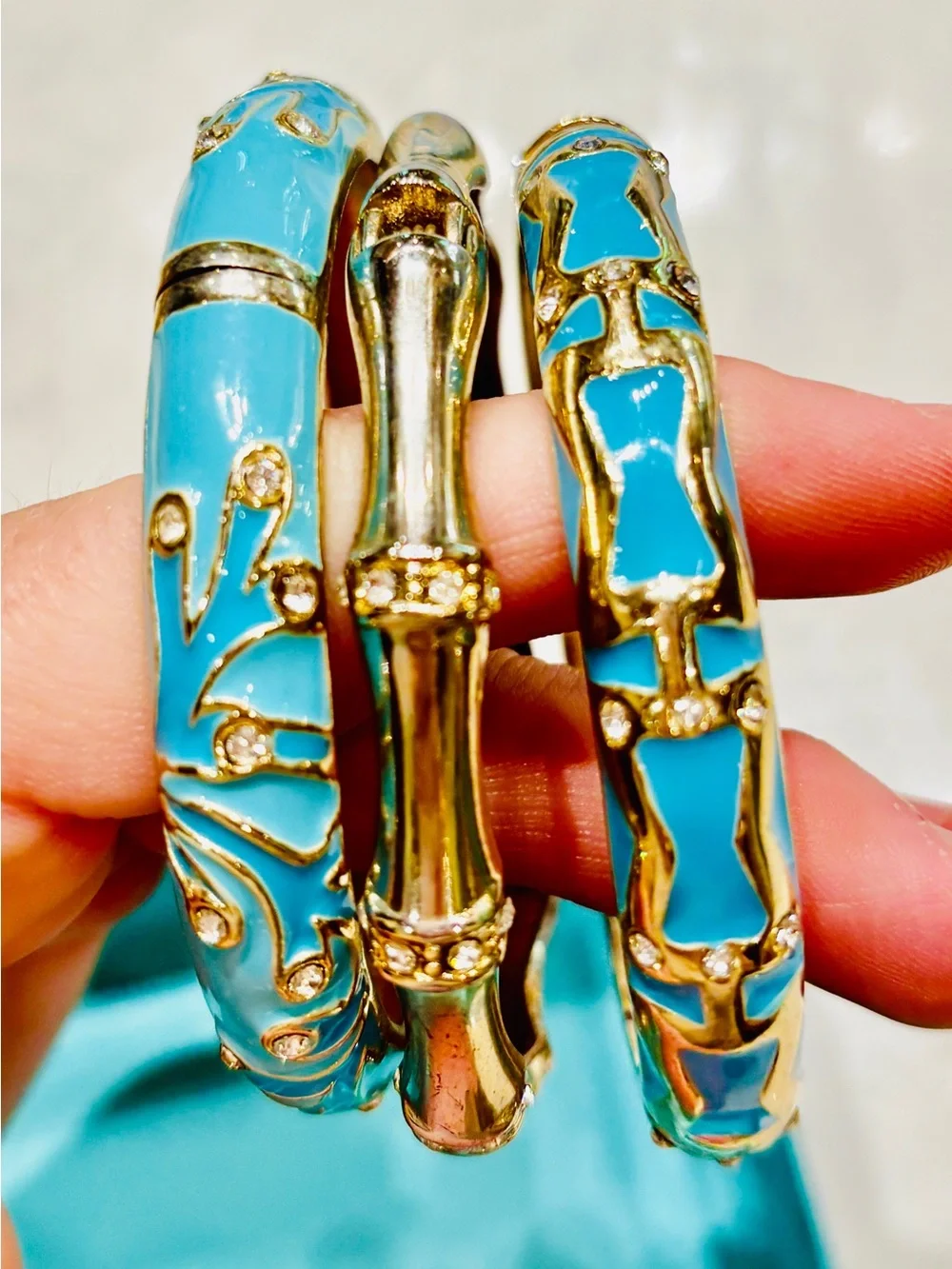 Nordstrom SEQUIN NYC Gold-Tone and Turquoise Enamel Bangle Bracelet Set